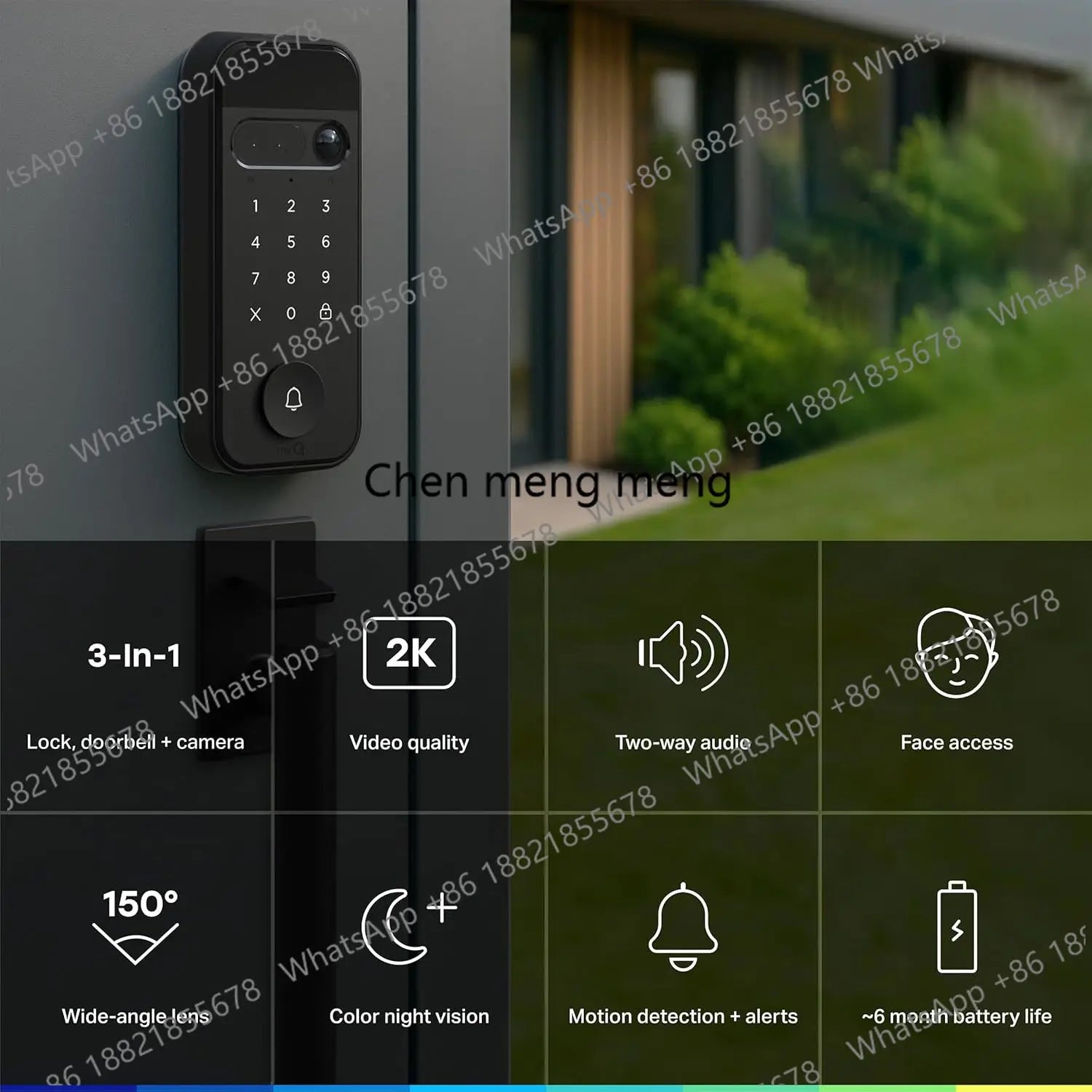 3-in-1 Smart Lock with 2K Video Doorbell Camera, Face & Fingerprint Access, Color Night Vision & Two-Way Audio