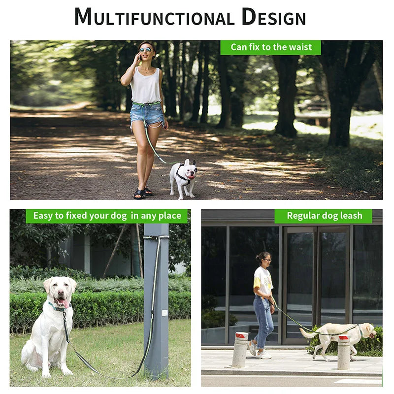 Hands Free High Qulity Retractable Hands Free Dog Leash For Running Dual Handle Bungee Leash Reflective For Large Pet Supplies
