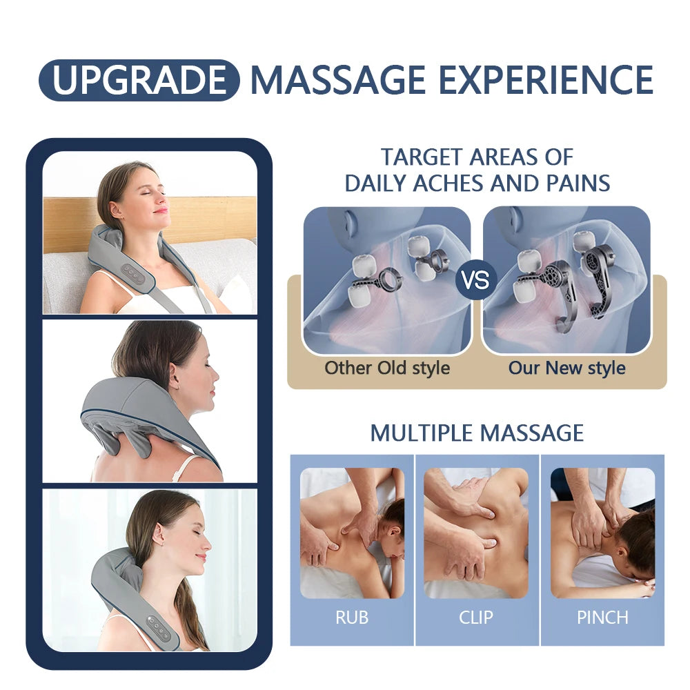 Cordless Deep Tissue Neck and Shoulder Massager with Heat Therapy Back Massage Instrument Tidesmit