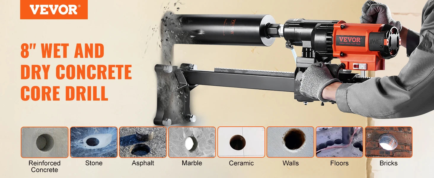 SIHAO 3200W 750RPM Wet/Dry Diamond Core Drill Machine Concrete Core Drill Rig Stand Industrial Wet Electric Core Drilling Machin