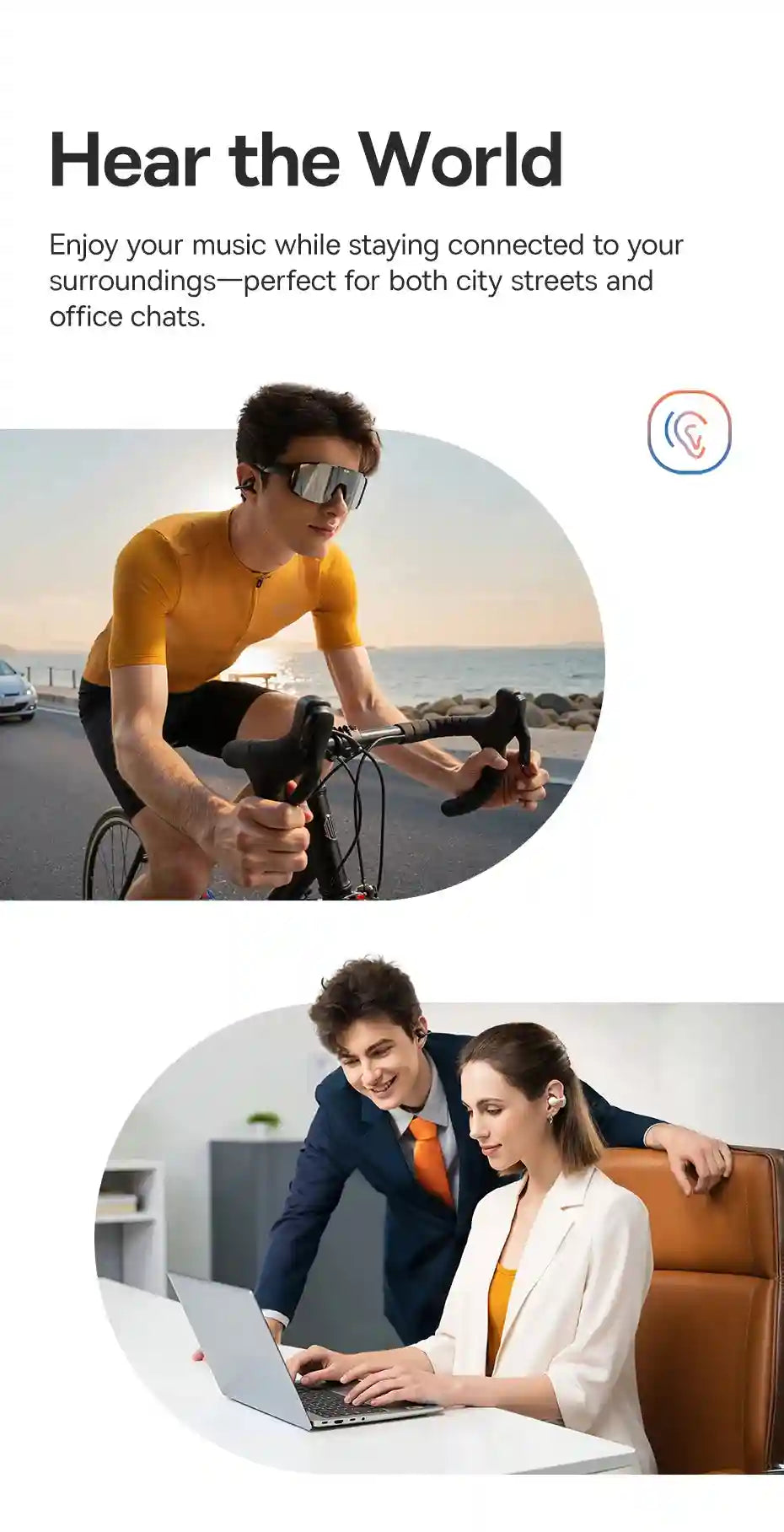 Wireless Earbuds Open-Ear Sports Clip-On - Bluetooth 5.3 Low Latency Black Tidesmit