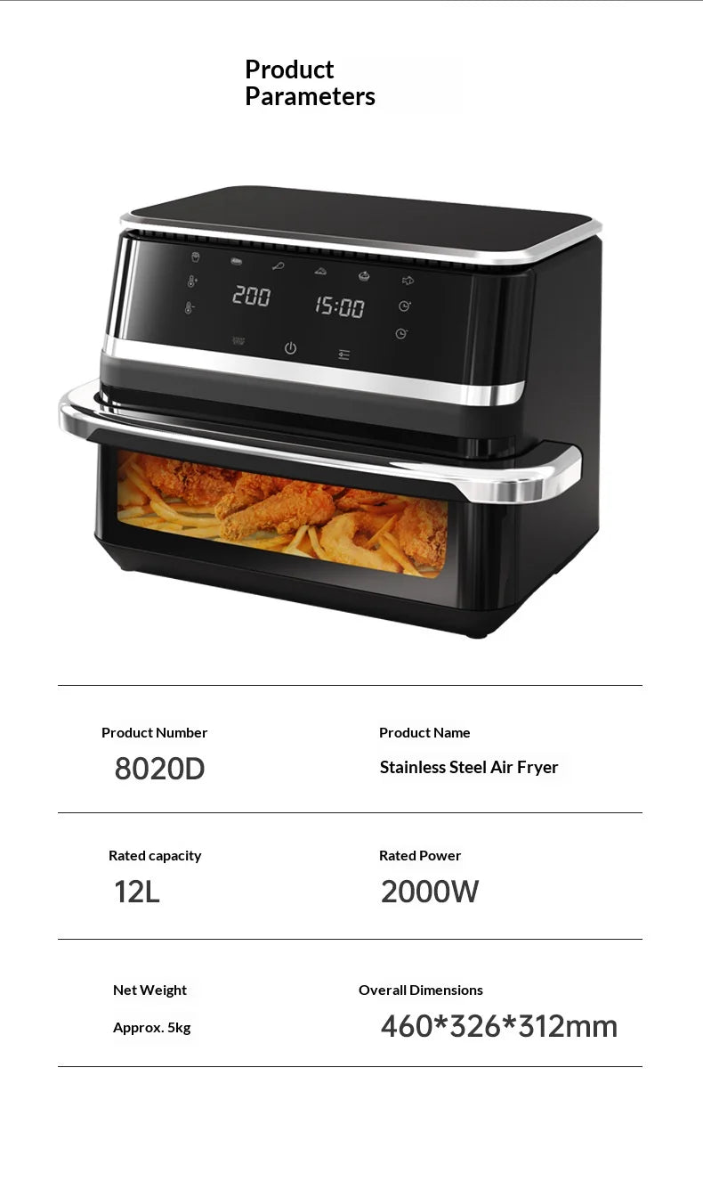 Commercial Digital Large-Capacity Touchscreen Display Stainless Steel Double Basket Smart Electric Square air Fryer Oven Home
