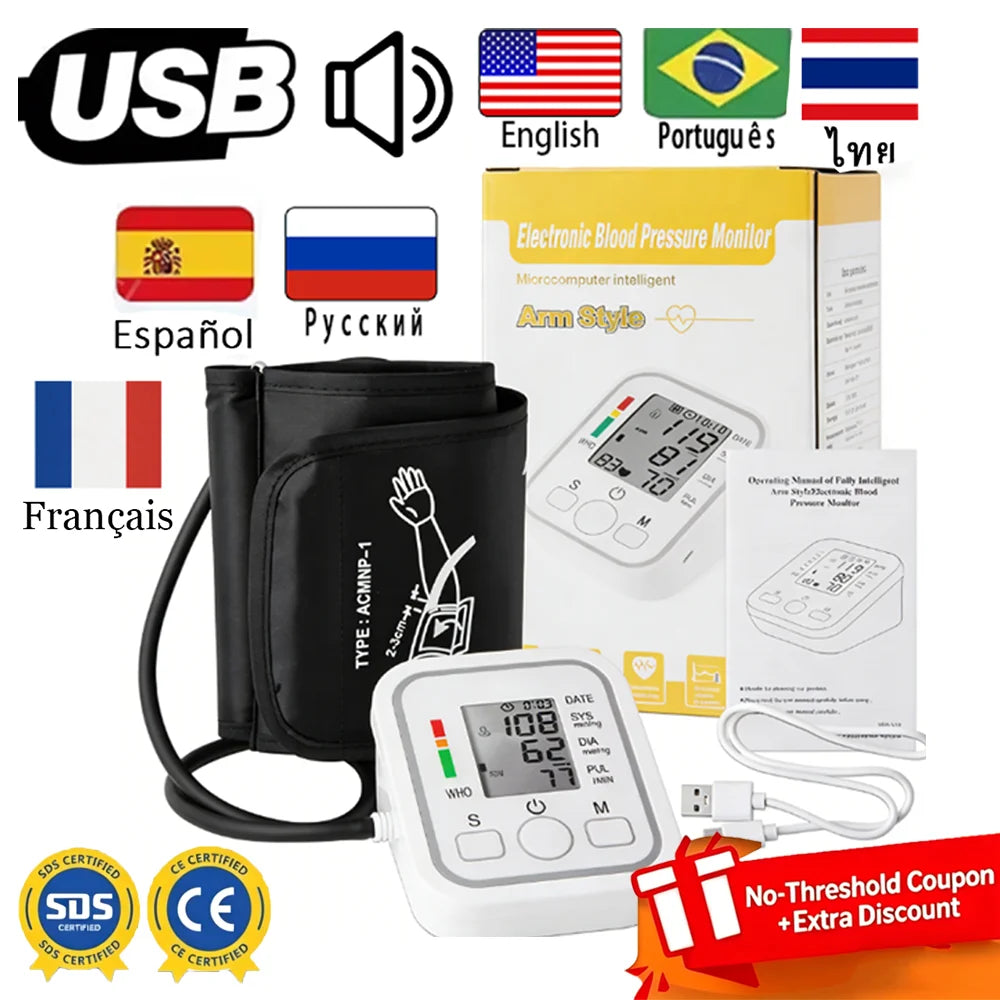 Blood Pressure Meter Digital Automatic Tonometer Upper Arm Blood Pressure Monitor Medical Tensiometer Sphygmomanometer Measure