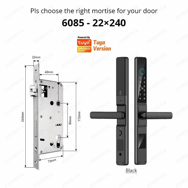 Tuya Wifi App Waterproof Smart Aluminum Door Lock Euro Double Hook Mortise Fingerprint Password Electronic Sliding Door Lock