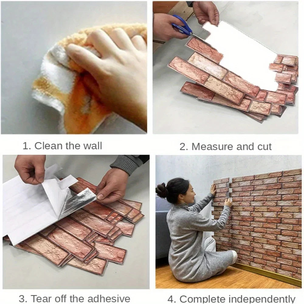 Pack of 10 3D Wall Panels, Stone Look, Self-Adhesive, Peel and Stick Fake Brick Decorative Tiles for DIY Wall Decor