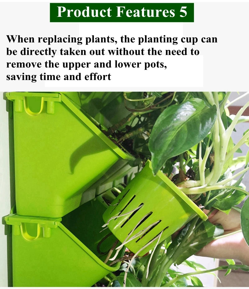 Green modular planter with removable planting cups for quick replanting