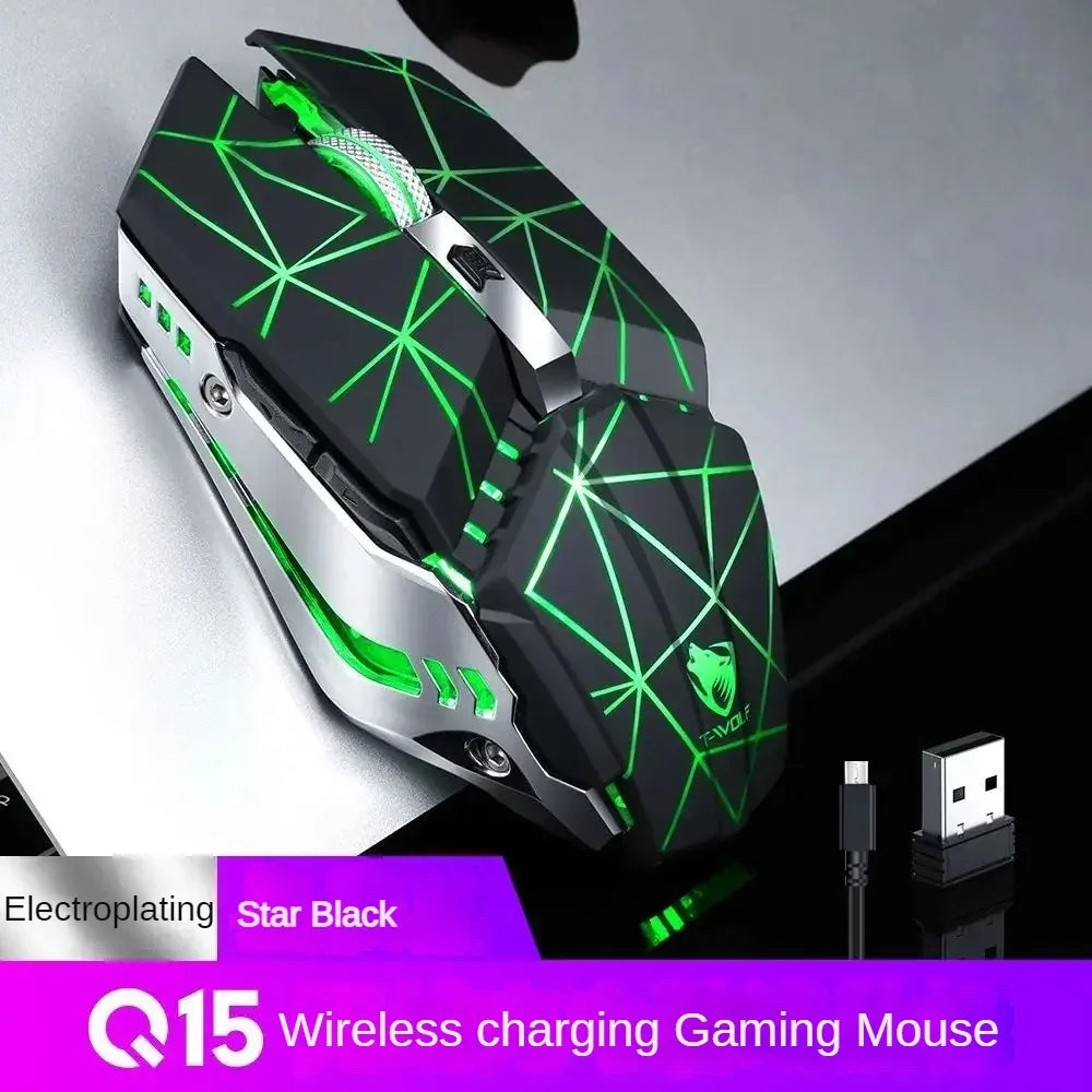T-WOLF Thunderwolf Q15 Rechargeable Wireless Mouse RGB Glow Game Office Silent Laptop 2.4g Rechargeable Wireless Mouse