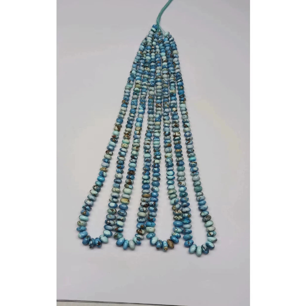 Turquoise rondelle bead strand, smooth small beads on loose filament looped
