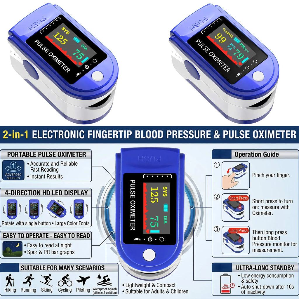 2 in 1 Digital Fingertip Pulse Oximeter & Blood Pressure Monitor Household OLED Screen Blood Oxygen Pressure Meter For Home Use