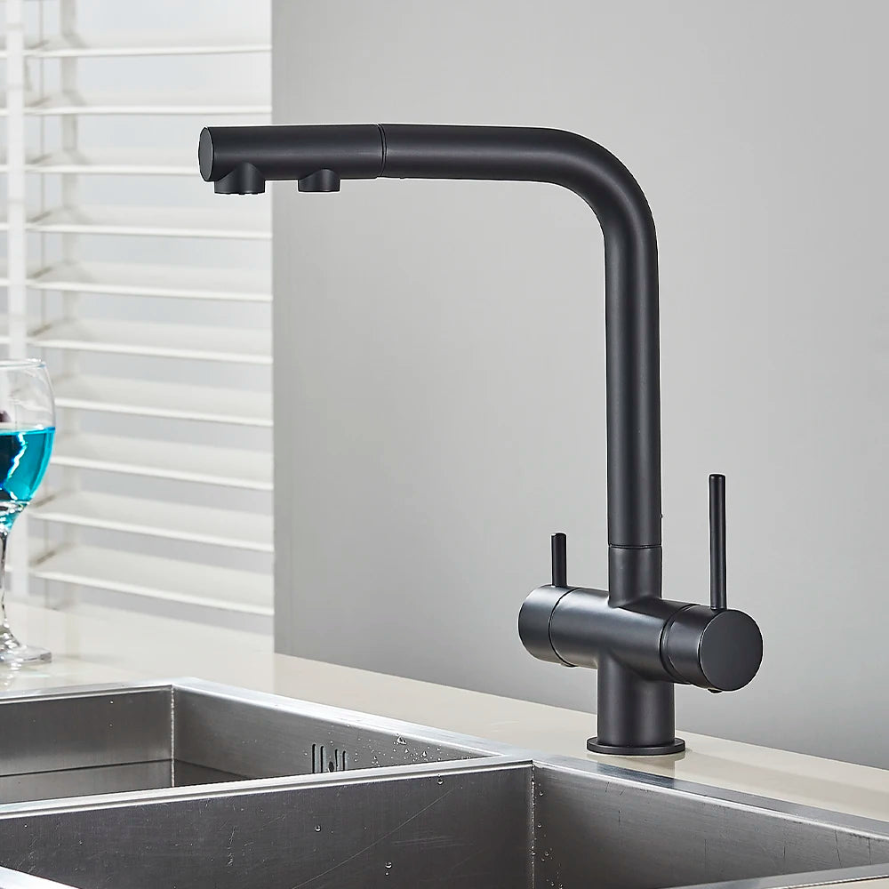 White Hot Cold Filter Kitchen Sink Faucets 3 Ways Pure Water Pull Out Kitchen Sink Mixer Tap Brass Filter Kitchen Sink Faucet