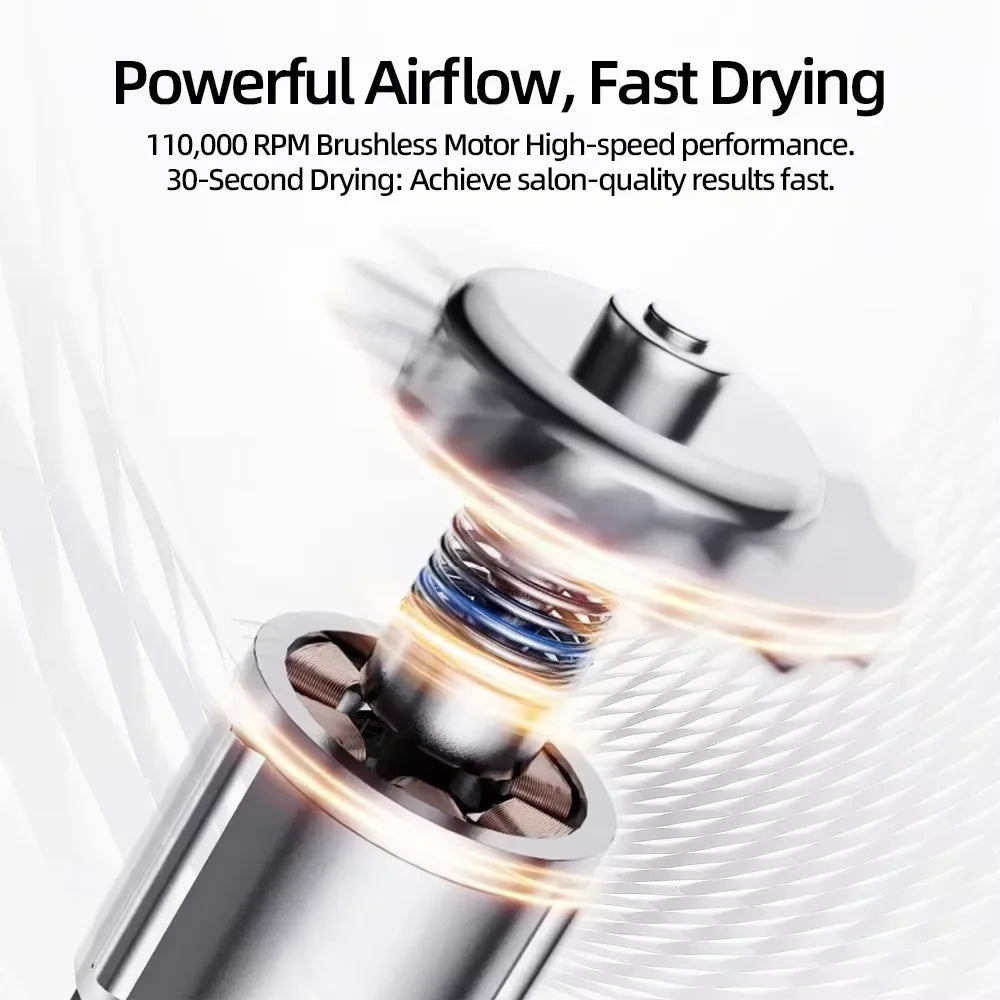 Powerful 110,000 RPM brushless motor for this fast-drying negative ion professional salon hair dryer.