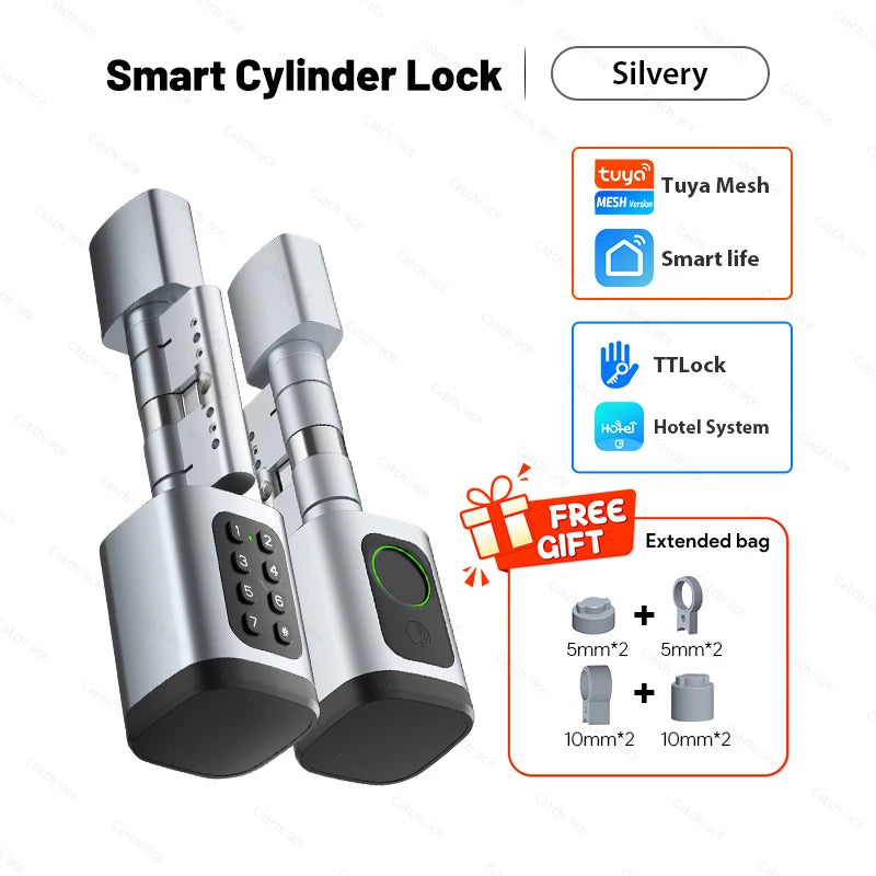V1 Pro+ Version Adjustable TUYA or TTLock APP Fingerprint Password Digital RFID Card Cylinder Smart Door Lock for Home Hotel