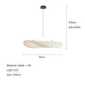 40cm round silk and metal LED pendant light with an adjustable 200cm suspension wire for indoor ceiling lighting.