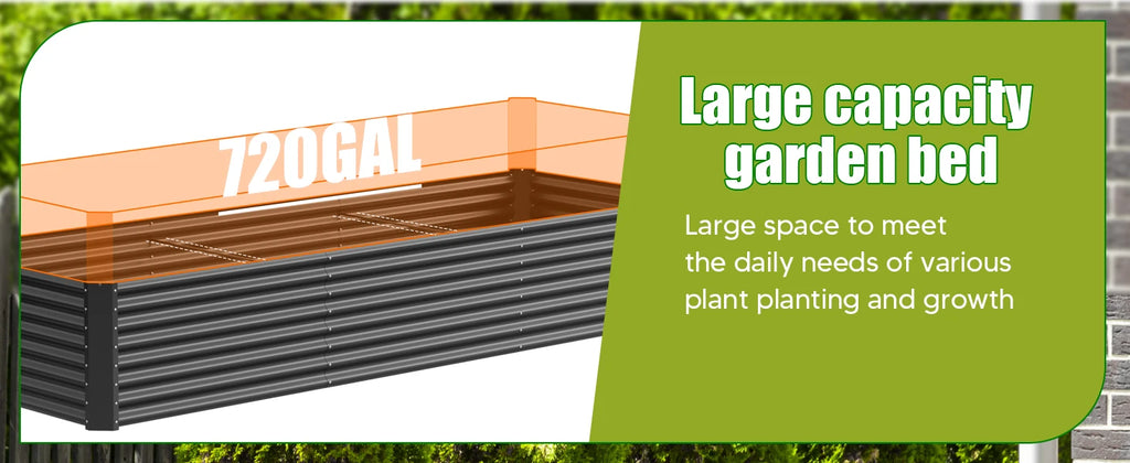 Galvanized metal raised vegetable tray, 240/gallons, open base, rustproof corrugated steel for vegetables, herbs and flowers, quick assembly in 10 minutes for outdoor gardening, patio and yard.