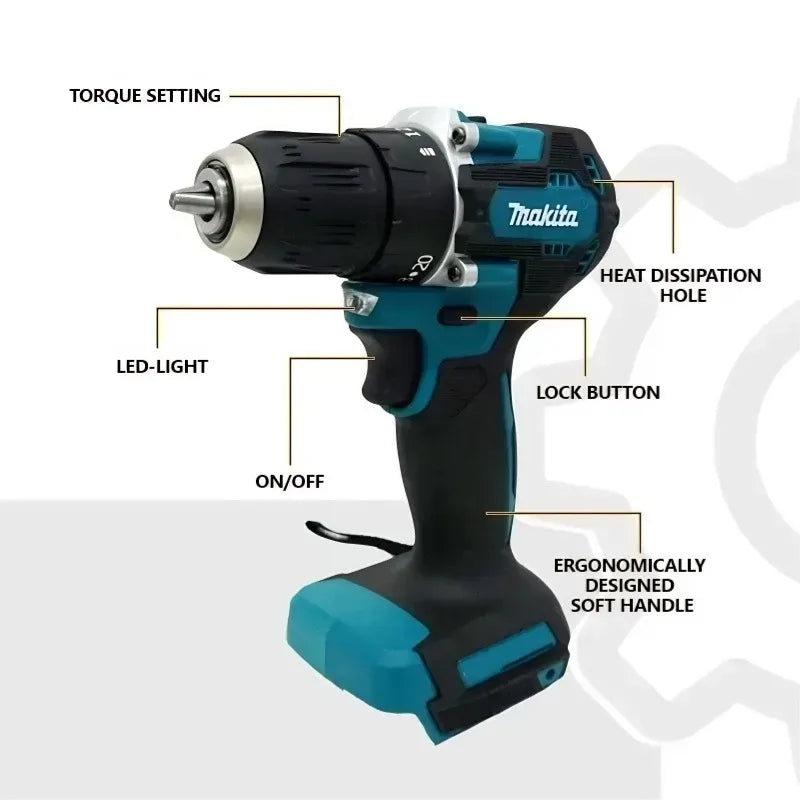 Makita DDF487 13mm Brushless Household 18V Lithium-ion Charging Impact Drill,high Torque Electric Screwdriver Makita 6.0AH BL1860 BL1850 BL184018V Battery