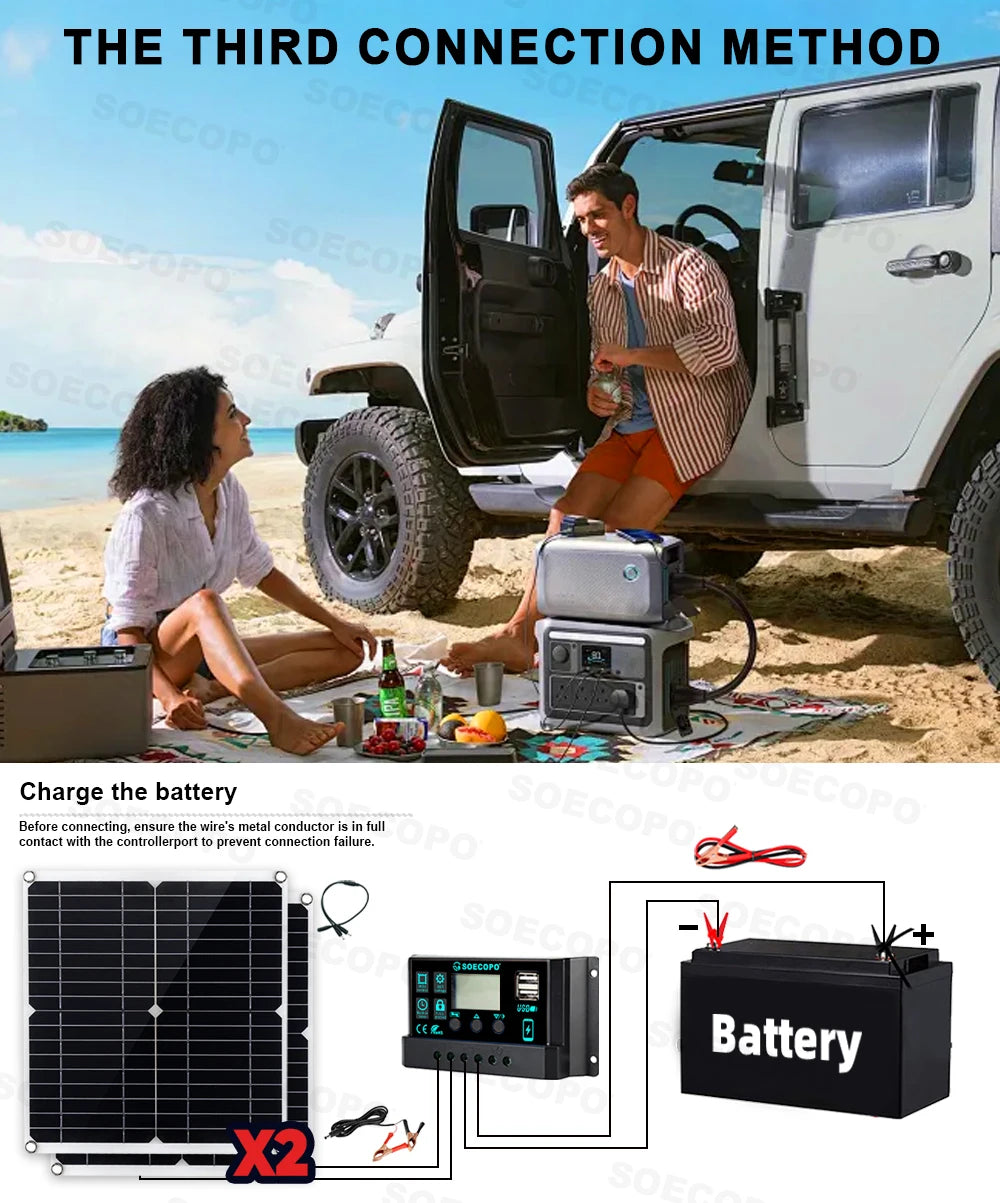 SOECOPO10000W Peak Solar System Kit 2x300W Solar Panels DC 12V 24V - AC 110V/220V Inverter 100A Controller for Home Camping