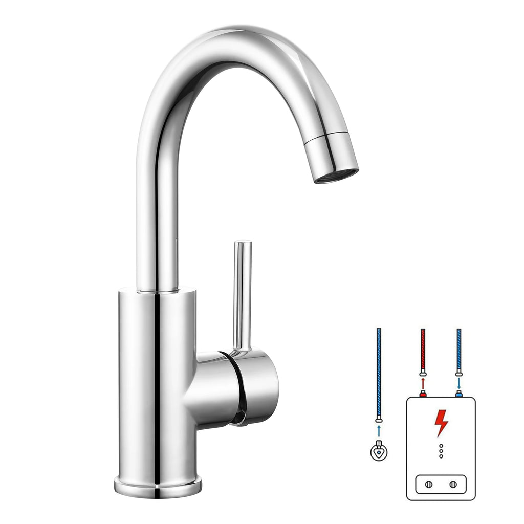 Low-pressure mixer tap – single-handle bathroom mixer tap with a top spout (187 mm) – 360° swivel – for washbasins and small kitchens