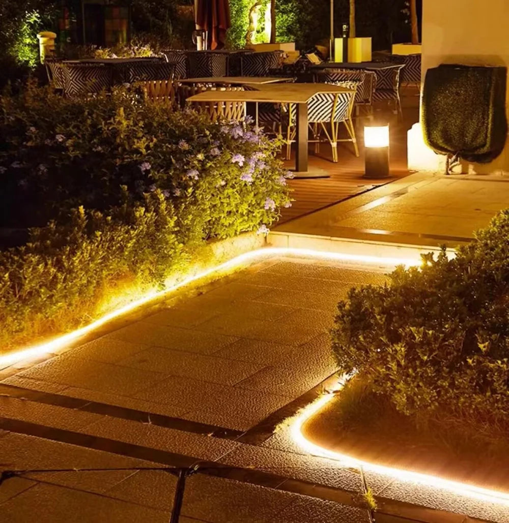 Solar Neon Light Strip 24V COB Waterproof IP68 Red Green Blue Warm Natural White 320LEDs/m Flexible High Density Linear Lighting