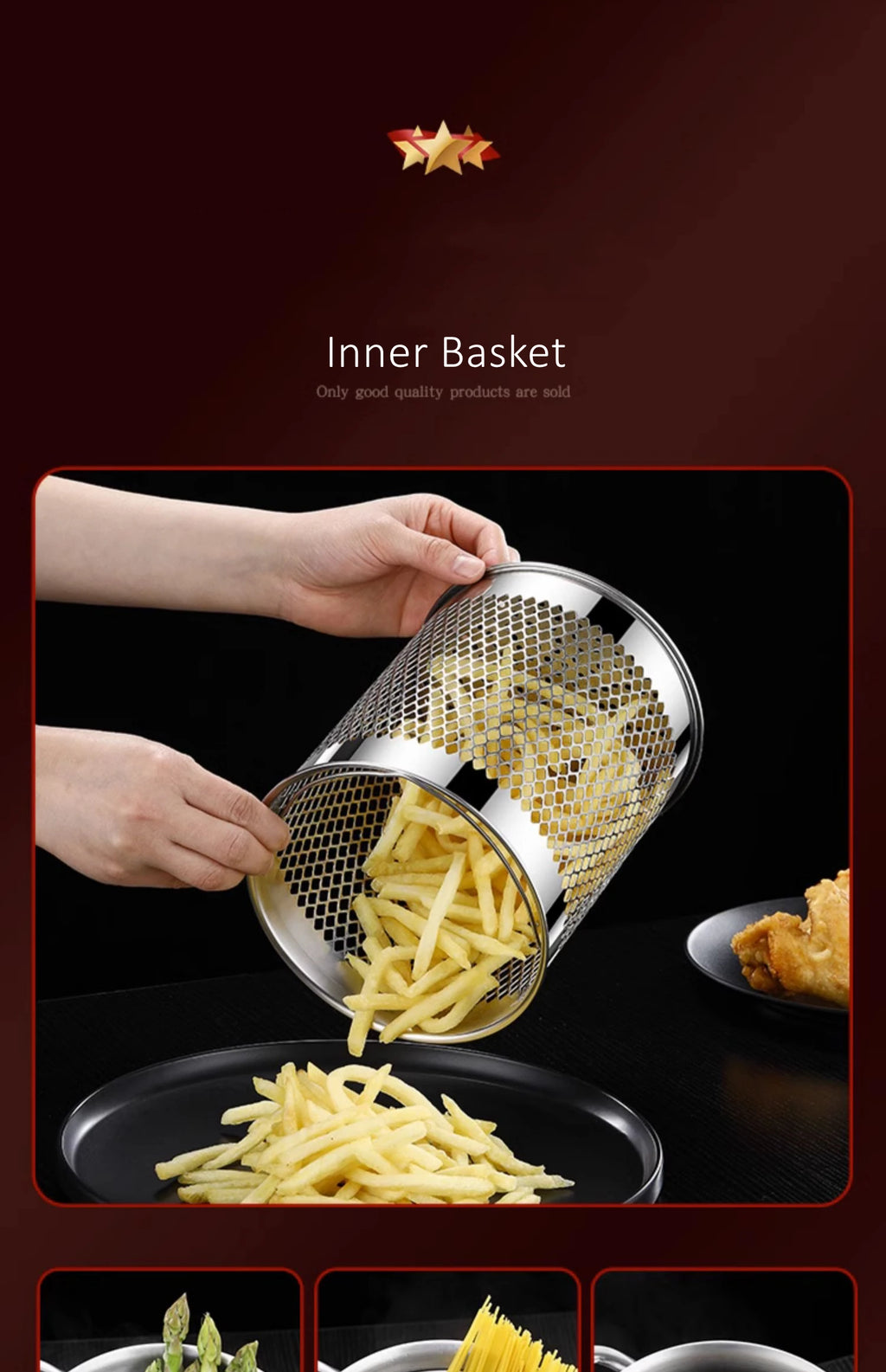 LFGB Certificated Pure 304 Stainless Steel Deep Fryer Oil Save Potato Chip Frying Pot Vegetable Noodle Stewing Pot with Strainer