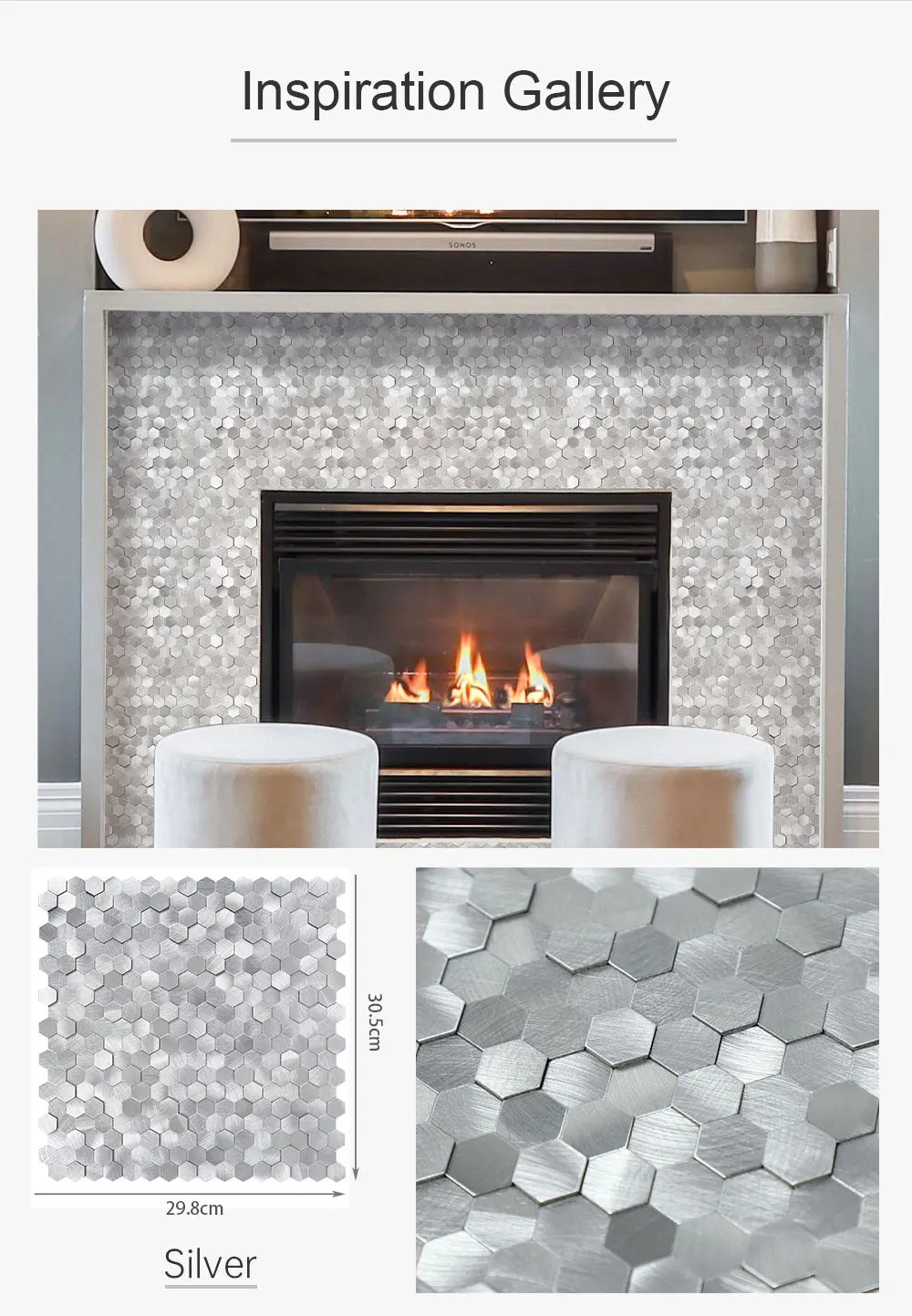 Peel and Stick Backsplash Hexagon Tile, Self Adhesive Wall Tiles 3D Metal Stick on Tiles for Kitchen