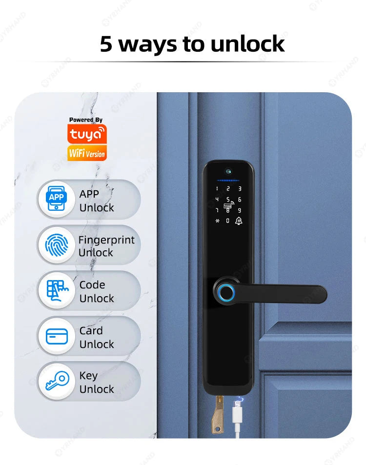 Tuya Wifi Smart Lock Electronic Digital Lock Featuring Biometric Fingerprint Recognition Camera Smart Card&Password Key Unlock