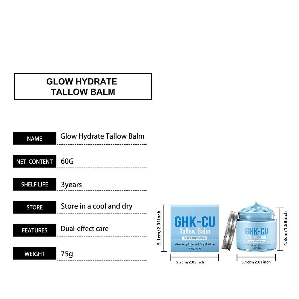 Natural Beef Tallow Blue Balm With GHK CU Copper Peptide And Honey Deep Hydrating Brightening Face And Body Skin Care Cream