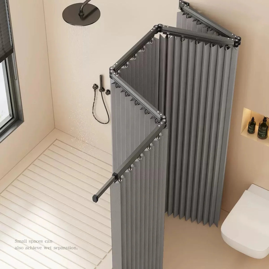Foldable Shower Curtain Rod Set Invisible Bathroom Partition Waterproof High-End Dry Wet Separation Eye Protection Included
