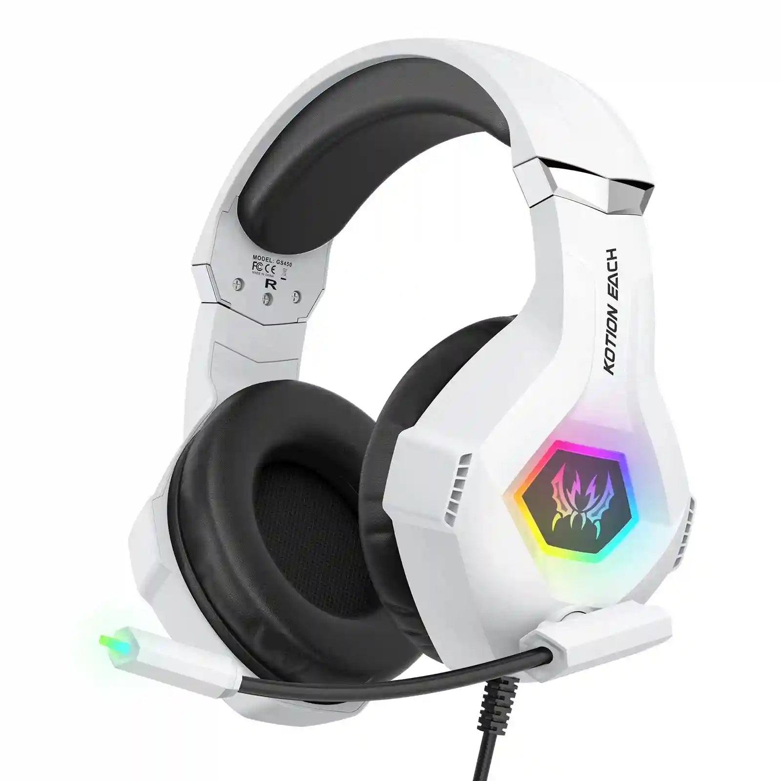 RGB Wired Gaming Headset with Noise Cancelling Mic - Black & White Tidesmit