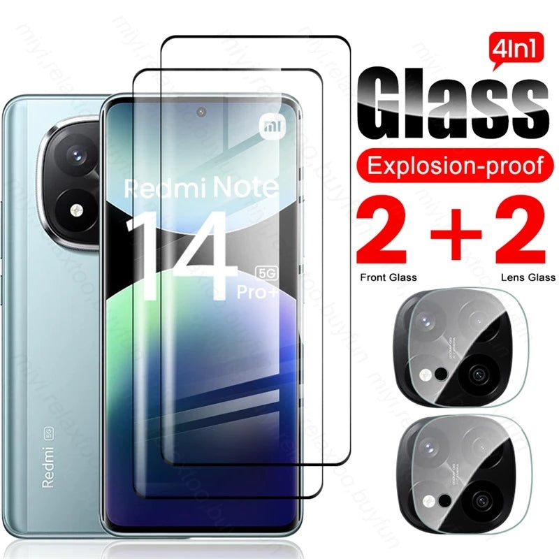 Redmi Note 14 Pro Plus 9D Curved Tempered Glass Screen Protector 4In1 2Front 2Lens Tidesmit