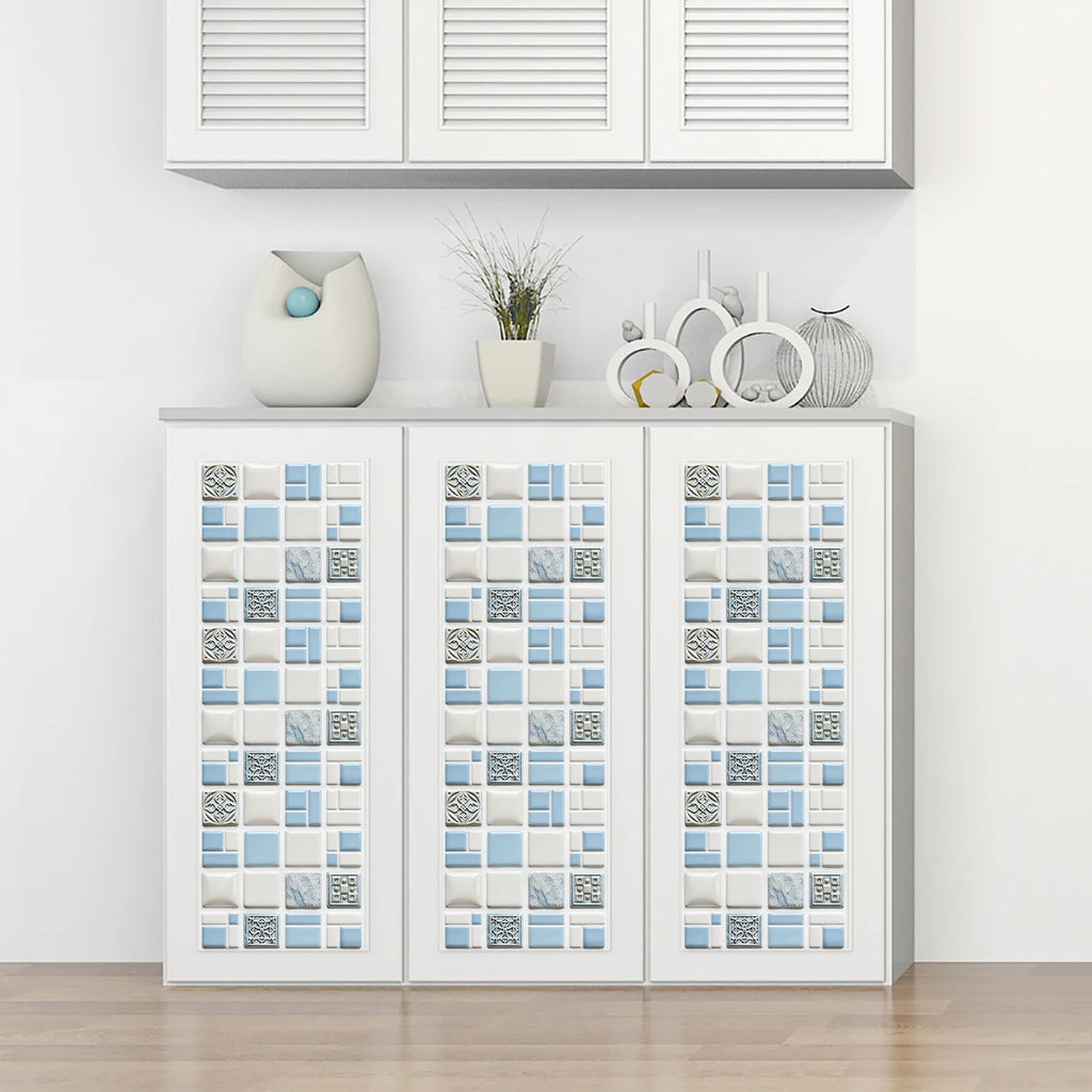 10pcs Flat Mosaic Tiles Sticker Set Kitchen Bathroom Wall Decals Gloss Waterproof Film 2D Surface Cover Transfers for Home Decor