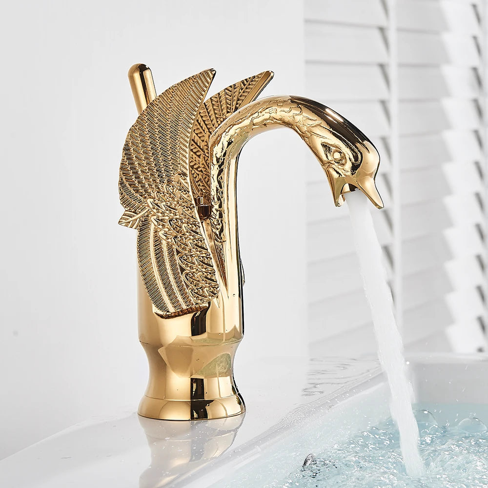 Gold Swan Bathroom Basin Faucet Deck Mounted Mixer Taps Hot and Cold Water Basinwash Sink Mixers Brass Tap