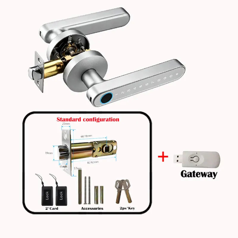 Tuya App Smart Digital Lock Handle with Fingerprint Password Key Card Unlocking Access Handle Lock for Room Home Security