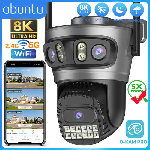 Outdoor PTZ WiFi security camera, dark gray dome, dual antennas, three-lens module
