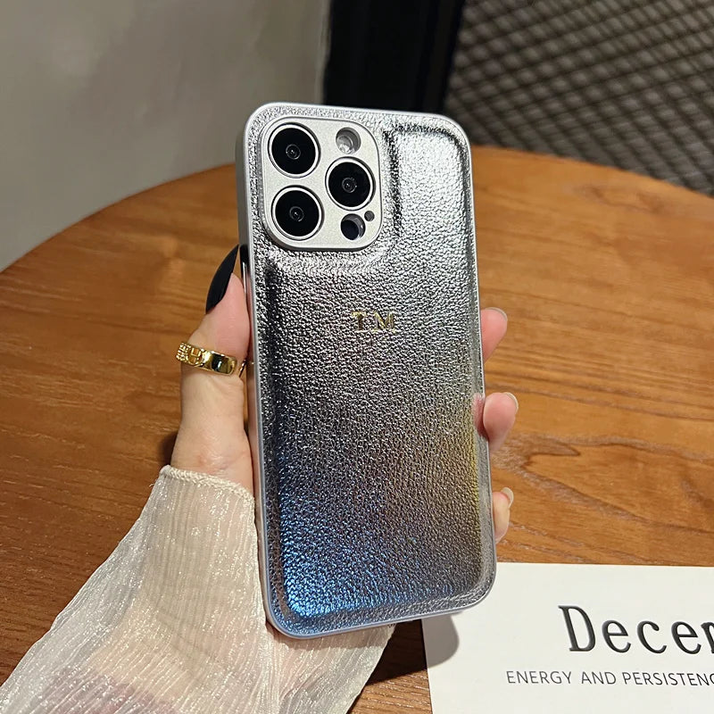 Personalized Leather iPhone Case - Shock-Absorbing Monogram Cover Silver Tidesmit