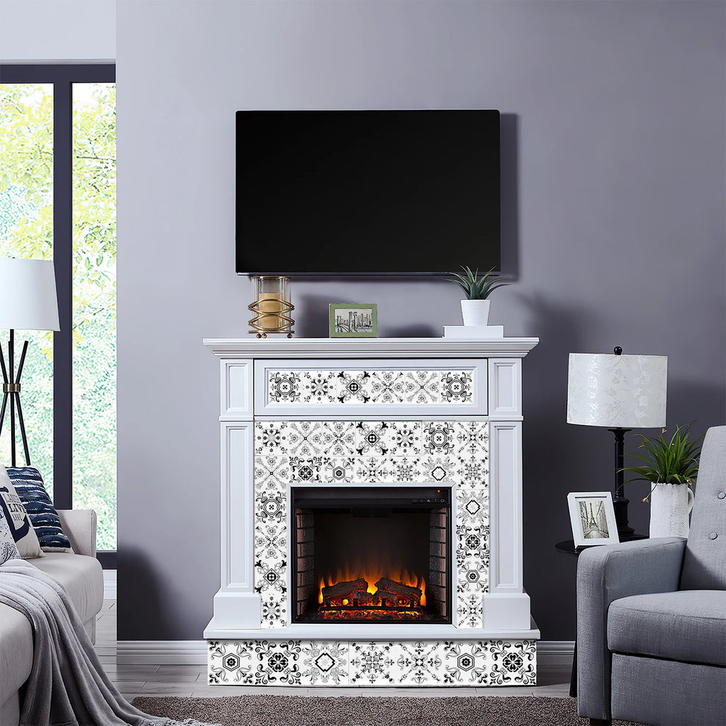 24 pcs/pack, Waterproof and Oil-proof, Easy To Clean, Black And White Simplicity Pattern Self-adhesive PVC Tile Stickers