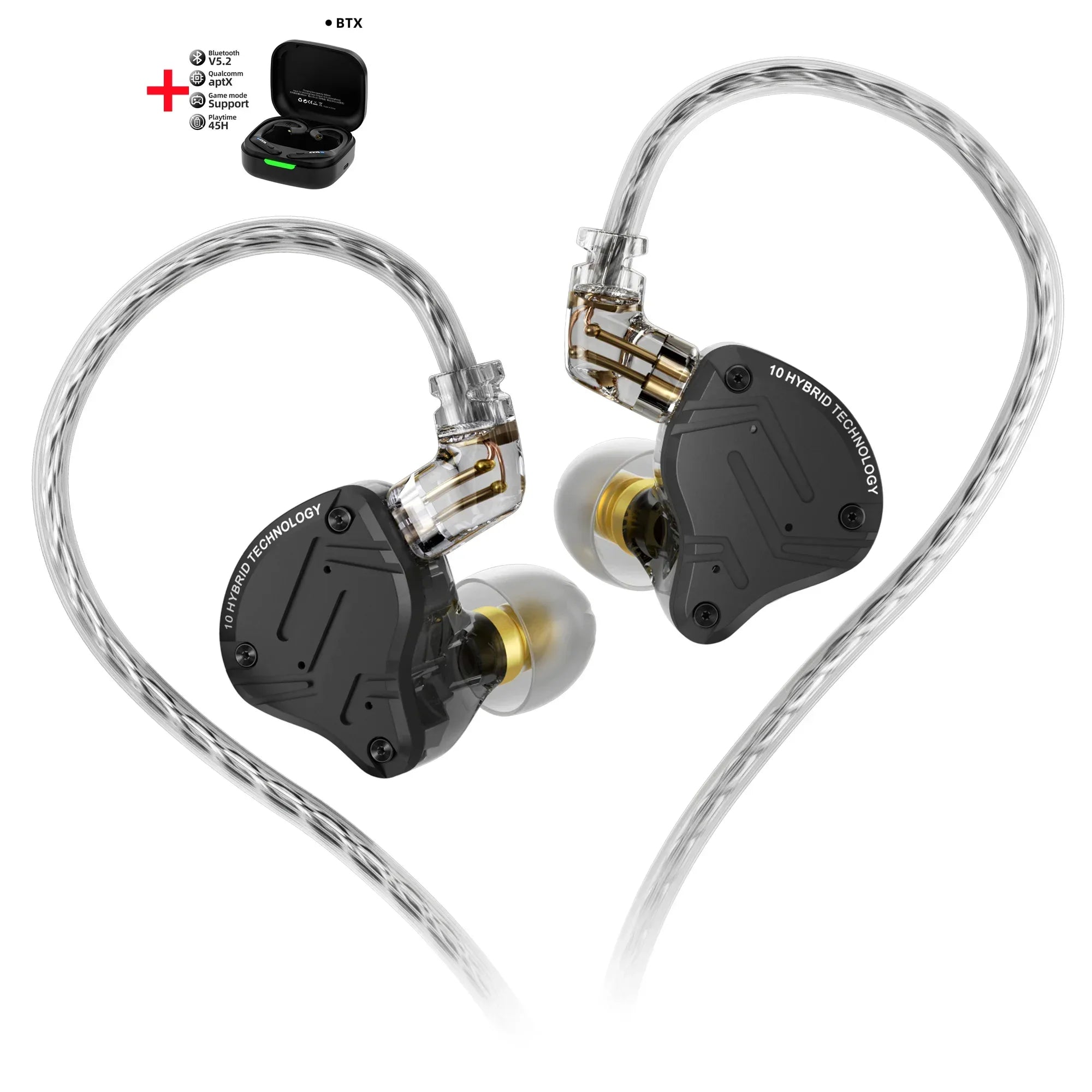 KZ ZS10 Pro X In-Ear Monitors 5-Driver Hybrid HiFi Earphones Tidesmit BTX Black No MIC China Mainland Tidesmit