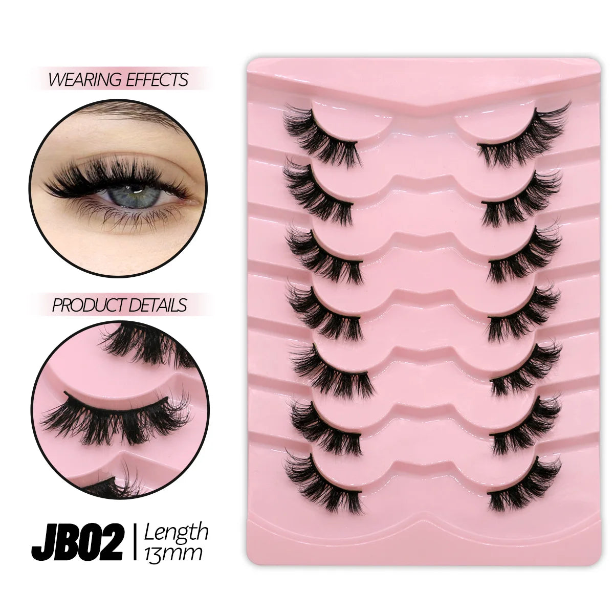 Half Lashes Natural Look Faux Mink Wispy Eyelashes with Clear Band False Eyelashes 7 pairs-JB02 Tidesmit