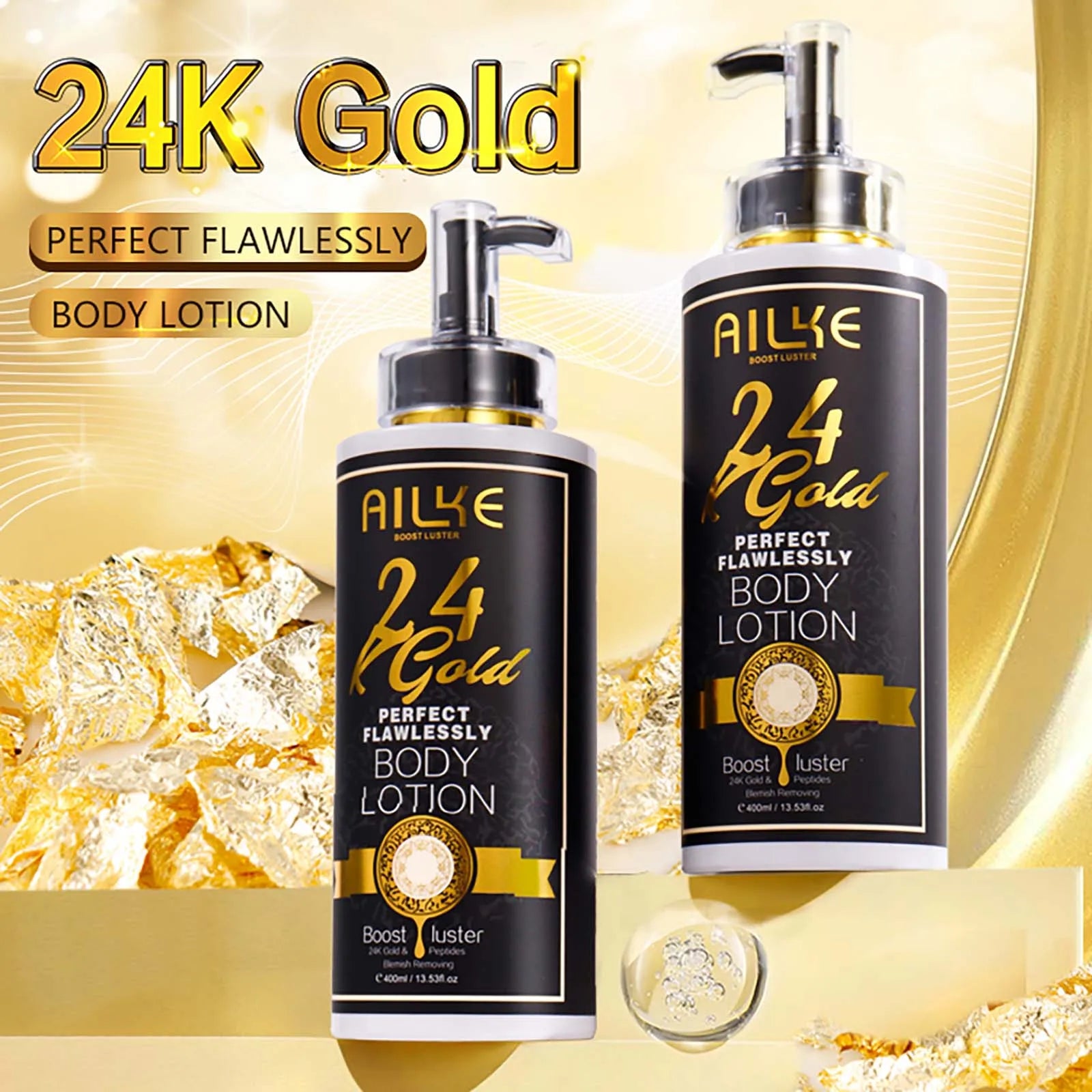 AILKE 24k Gold Flawlessly Whitening Skin Care Set For All Skin Type, Moisturizer, Reduce Black Spots, Smoothing, Brightening