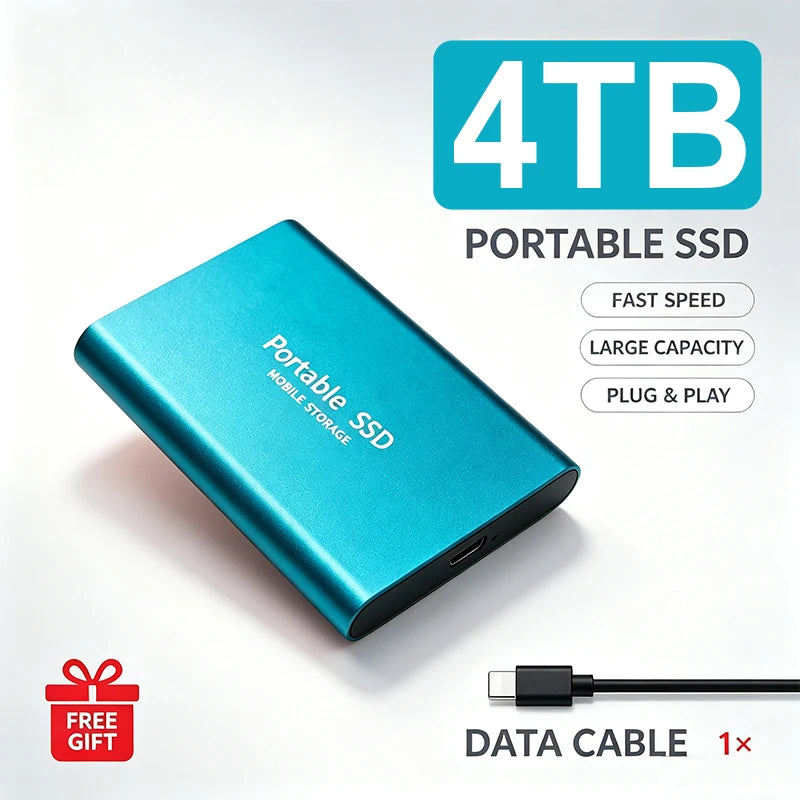 Portable External SSD 4TB High‑Speed Solid State Drive USB3.2 Type‑C Mass Storage Hard Disk 1TB 8TB 16TB for Laptop PC MAC Smart
