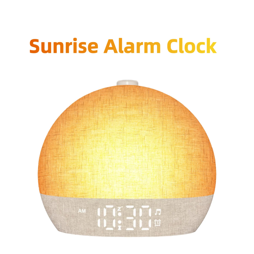 Wake Up Lights Sunrise Alarm Clock Dimmable Night Light White Noise Sound Machine with 30 Soothing Sounds for Heavy Sleeper Gift