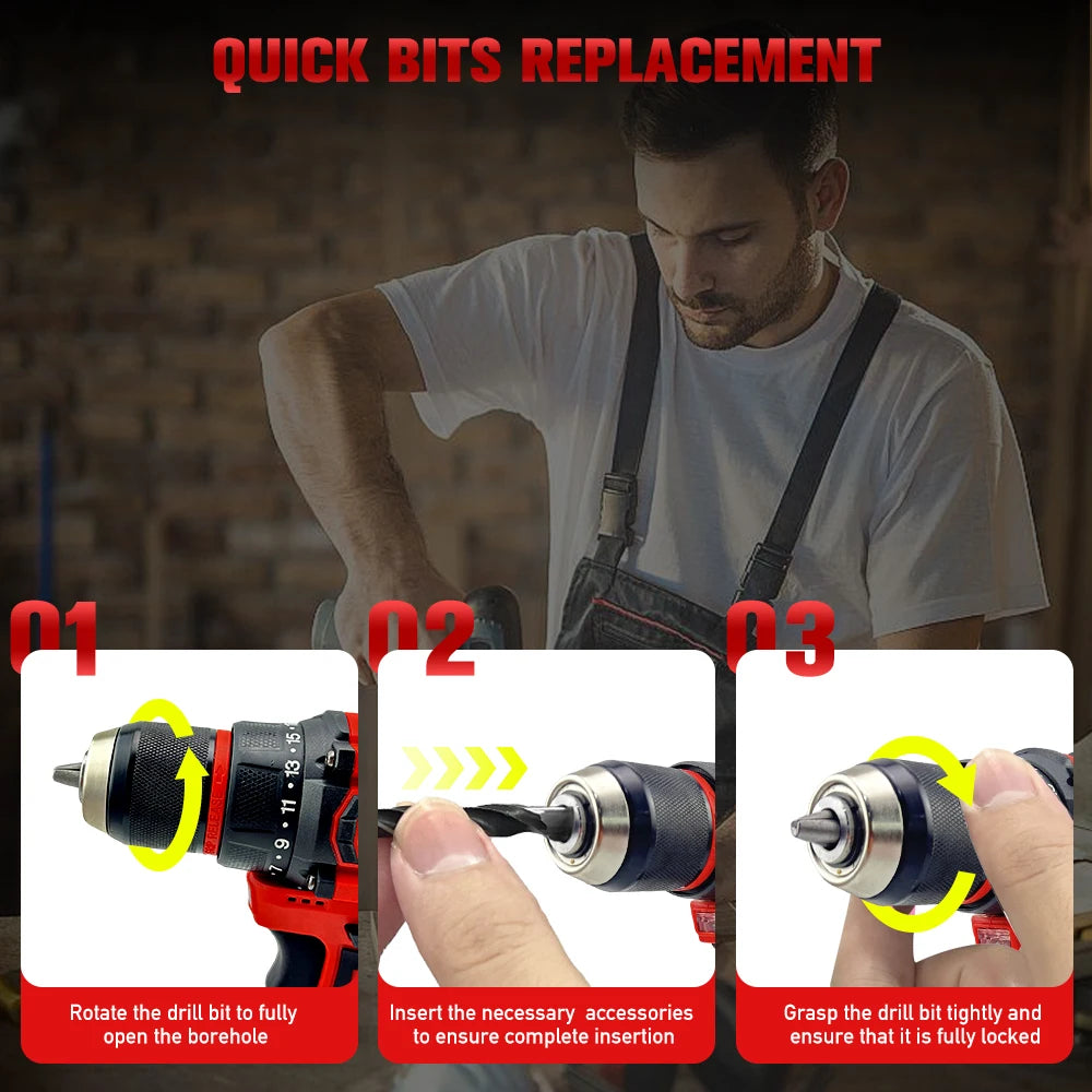 PXNBMB 16.8V 60NM Torque Brushless Electric Drill 10mm Metal Ratchet Chuck Cordless Drill Electric Screwdriver DIY Power Tools