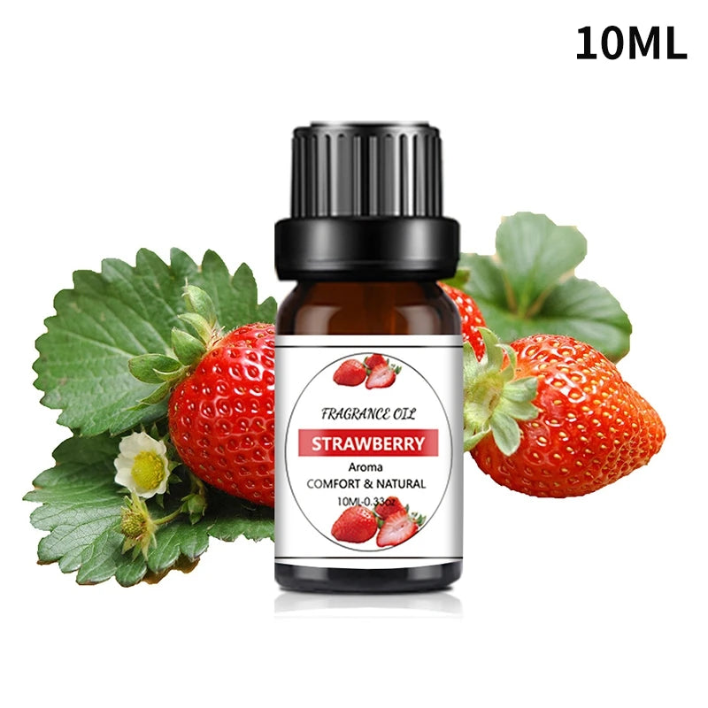 10ML Cherry Strawberry Lavender Jasmine Rose Vanilla Essential Oils for Diffuser, Humidifier, Massage, Candle, Soap Making