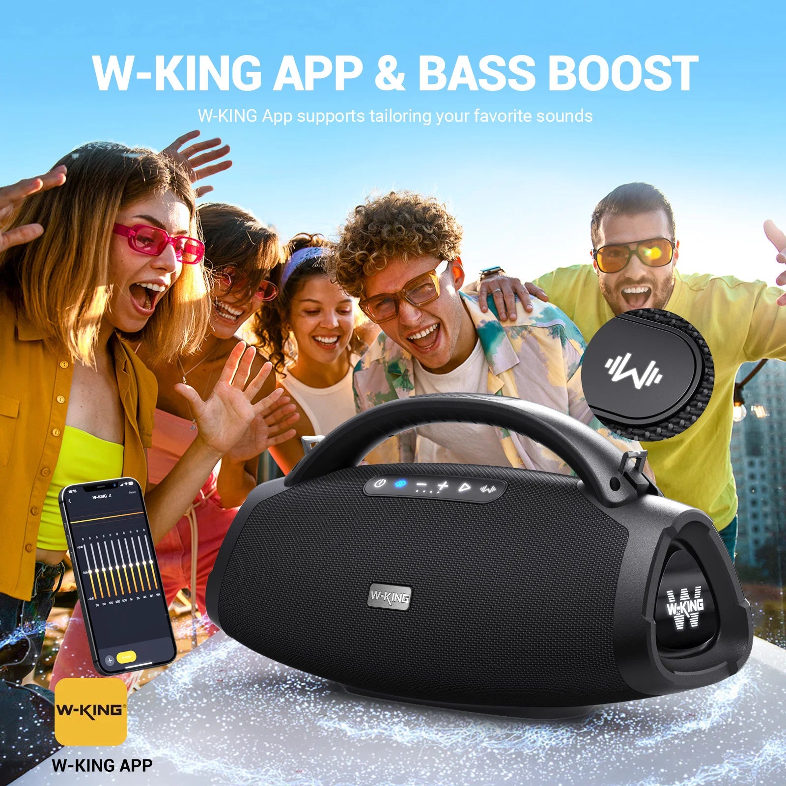 W-KING X20 200W RMS Portable Bluetooth Speakers, Massive Bass Party Boombox IPX7 Waterproof Speaker Large, Loud Outdoor Speaker