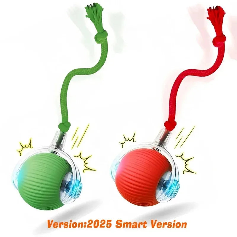 Red and green rechargeable smart interactive balls for cats and dogs to provide automatic rolling play.