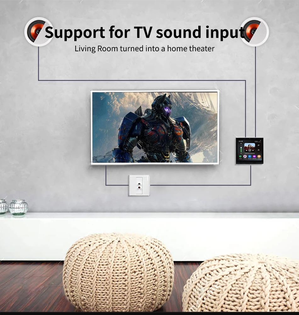 TUYA Smart Home Audio In Wall Amplifier WiFi Bluetooth Music Sound Control Panel Touch Screen Android 11 System Ceiling Speaker