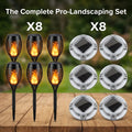 Solar Outdoor Lights Set: Flickering Flame Torch Lights & Round Warm White Ground Lights for Garden Pathway, Lawn Landscape Lighting, Waterproof LED S-Curve Path Guide Lights for Yard, Driveway, and Courtyard Night Atmosphere