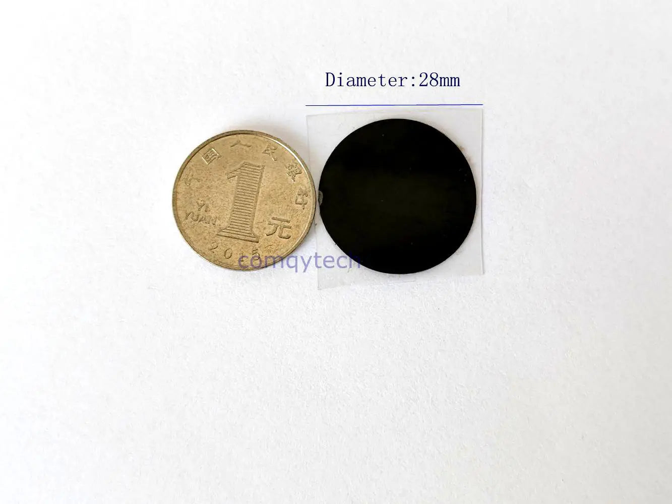 28mm black replacement film sticker for Vmax Hifu cartridge, round adhesive patch shown next to a coin for scale.