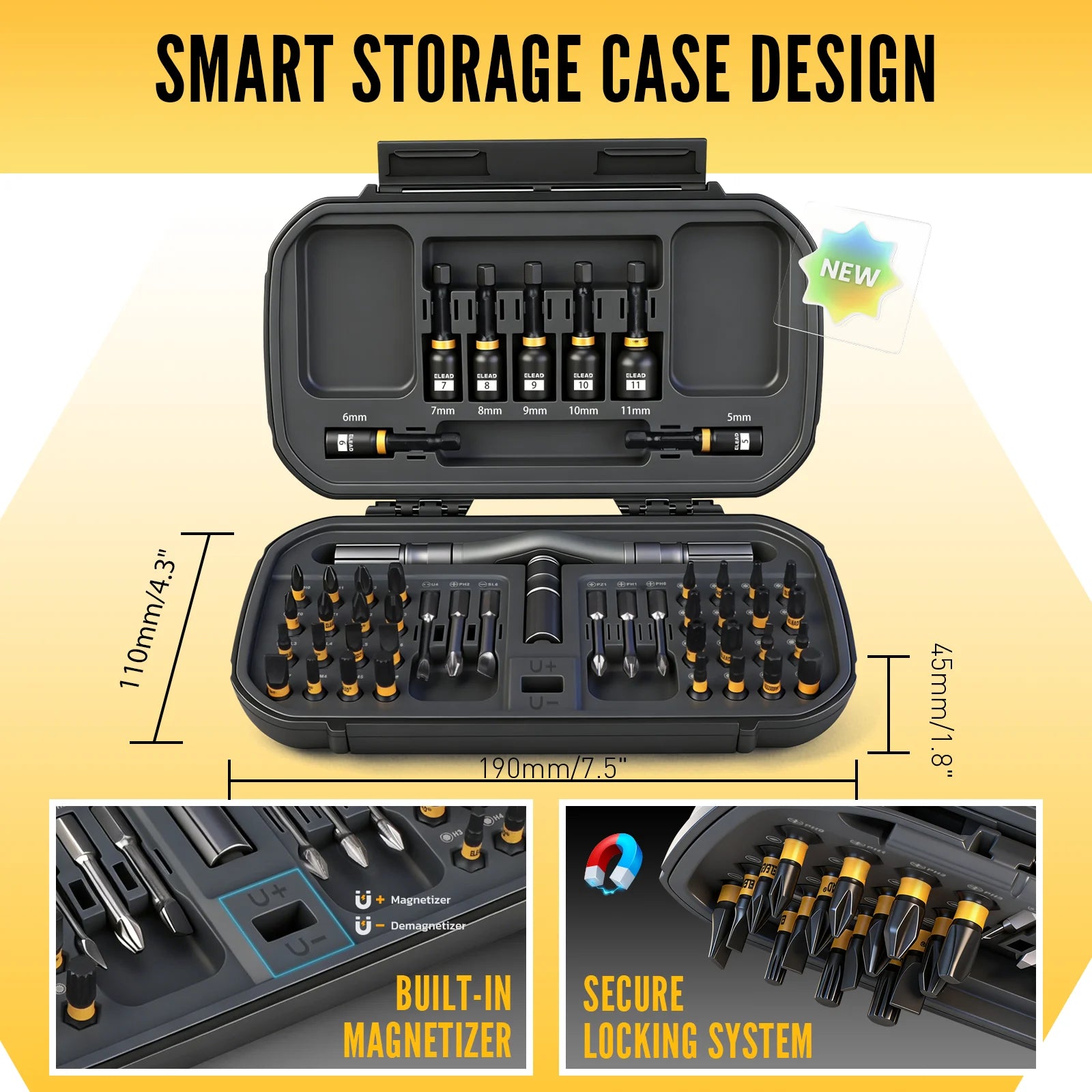 ED 46-in-1 Magnetic Ratchet Screwdriver Set with Bits, Nut Drivers & Storage Case, Multi Repair Tool Kit for Furniture, Computer