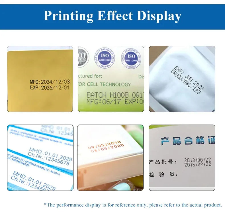Barcode printer printing effect display with batch and expiration date samples