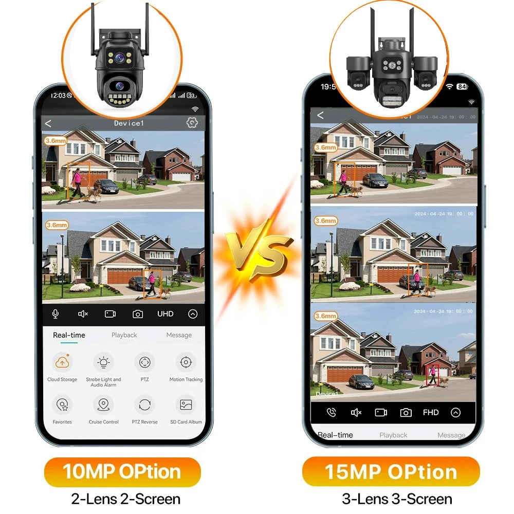 15MP Security Camera iCsee 3-HD Screens Auto Tracking WiFi IP CameraOutdoor CCTV Color Night Vision 2-Way Audio Surveillance Cam